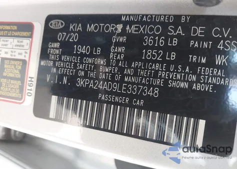 2020 Kia Rio S from USA, damaged, VIN 3KPA24AD9LE337348